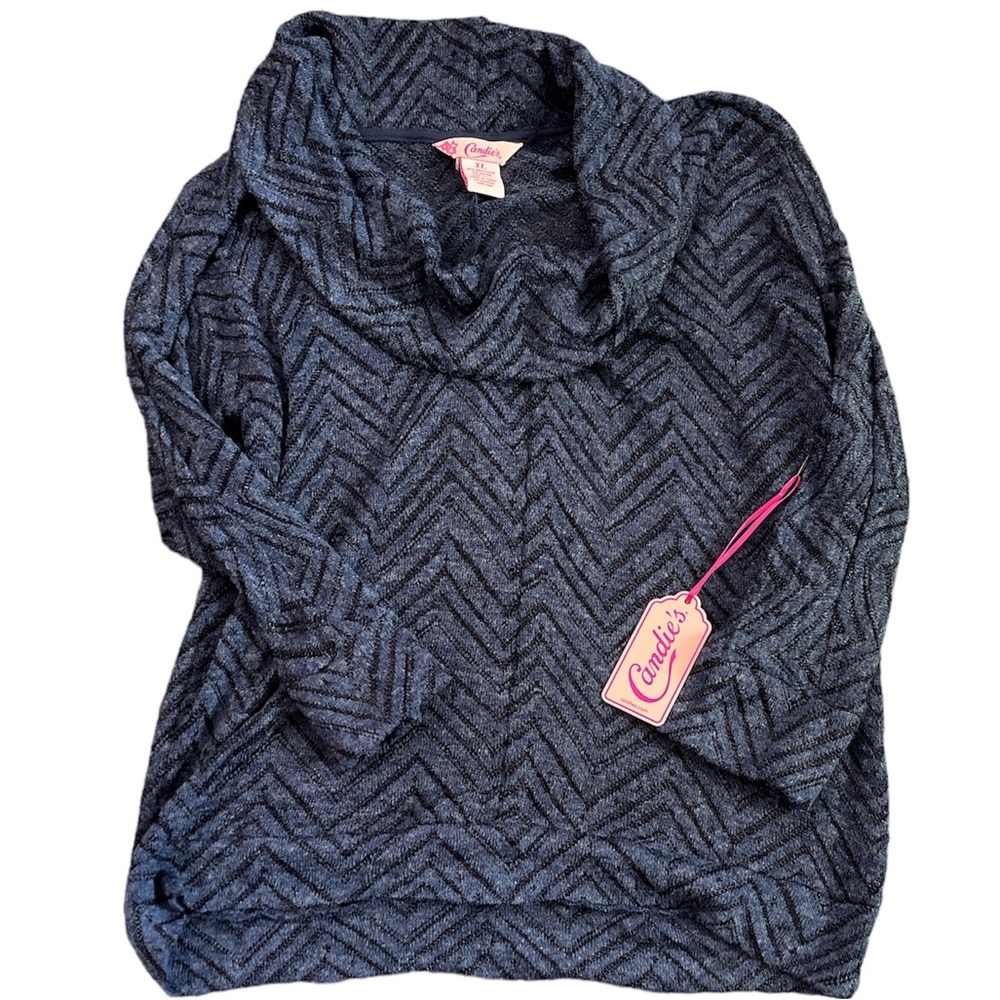 CANDIE'S COWL NECK HATCHI TOP NAVY BLUE SZ XL NEW
